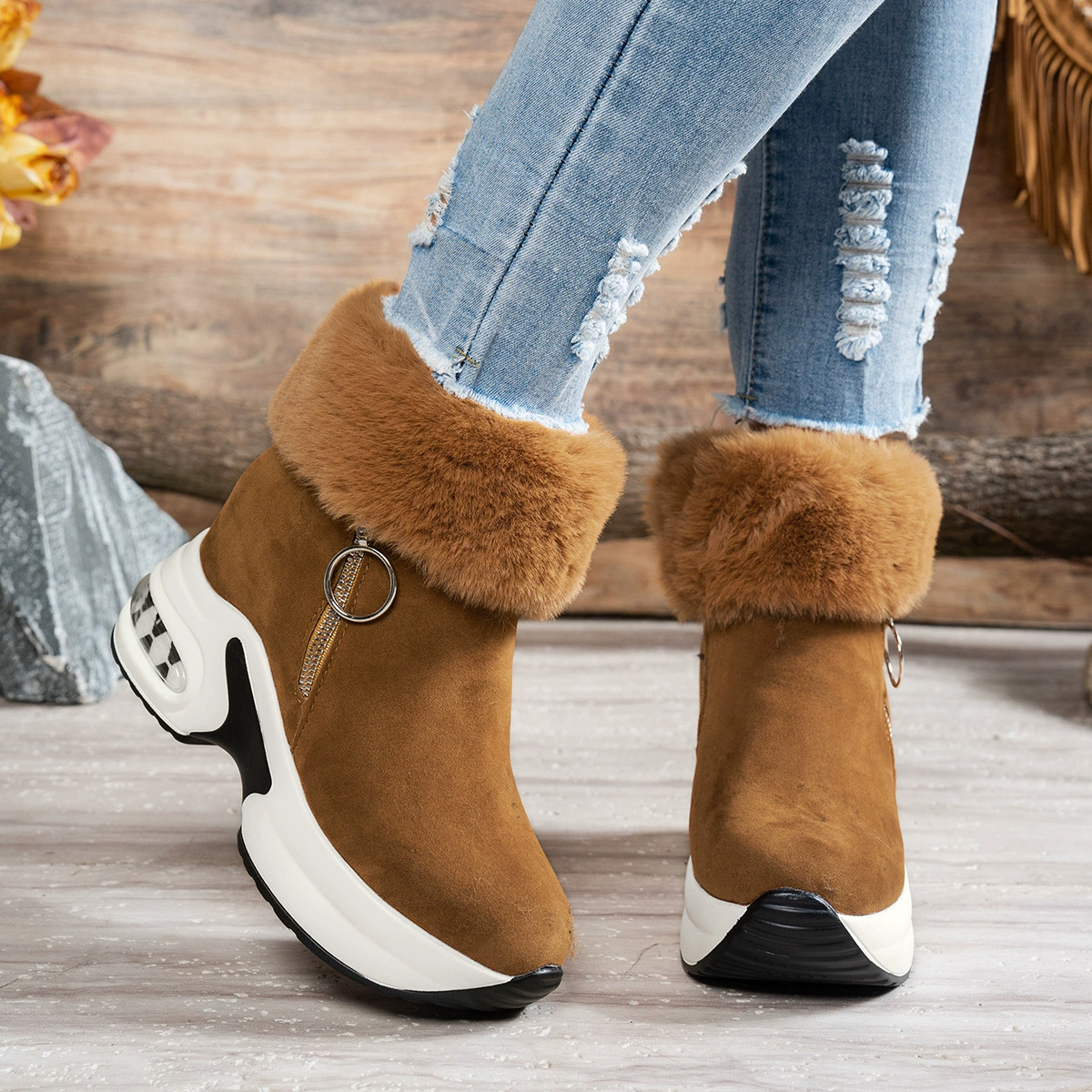Fuzzy Side Zipper Platform Ankle Boots, image 13