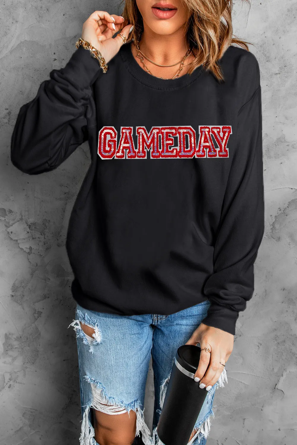 GAME DAY Round Neck Long Sleeve Sweatshirt, image 3