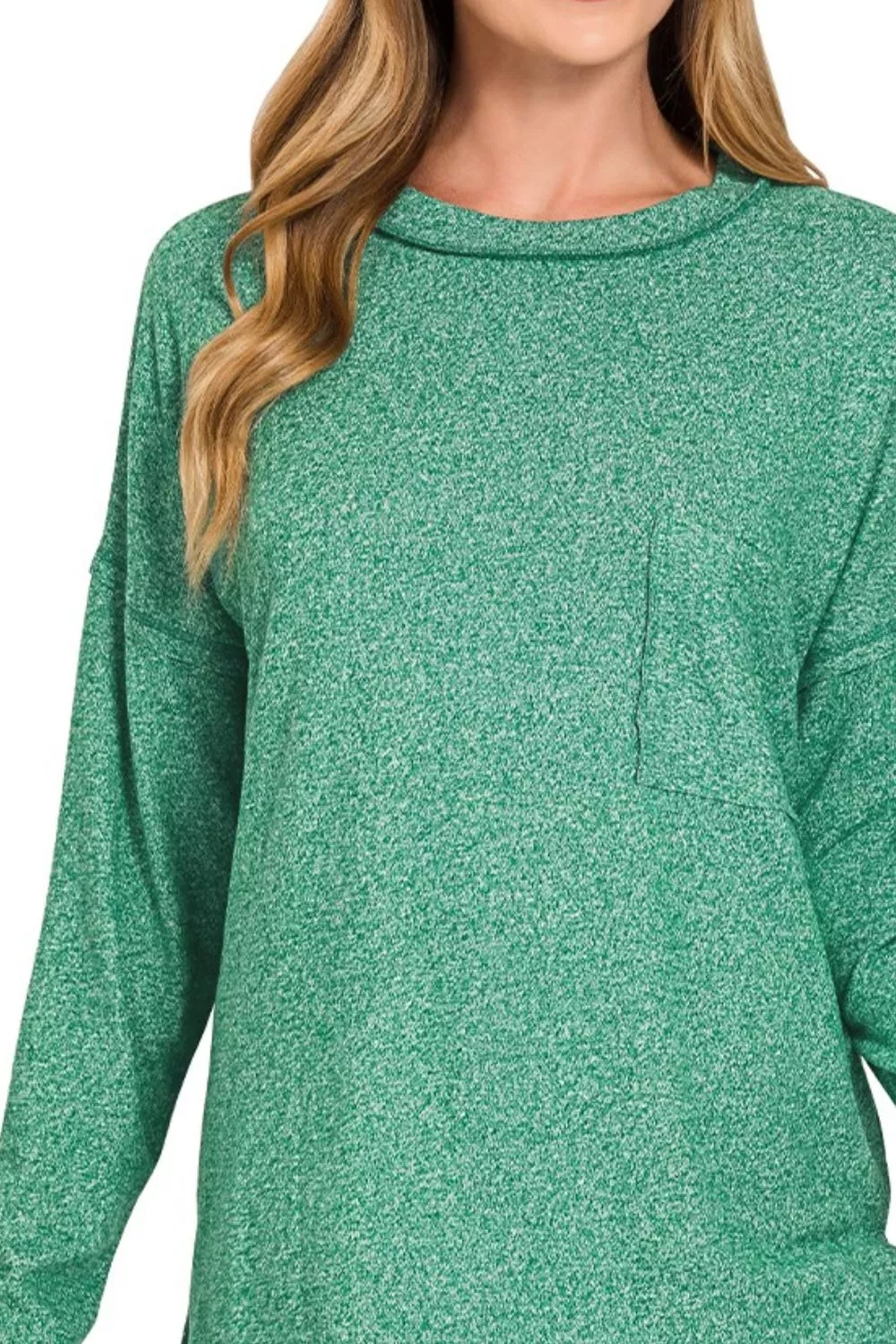 Soft Melange Hacci Round-Neck Long Sleeve T-Shirt, image 3