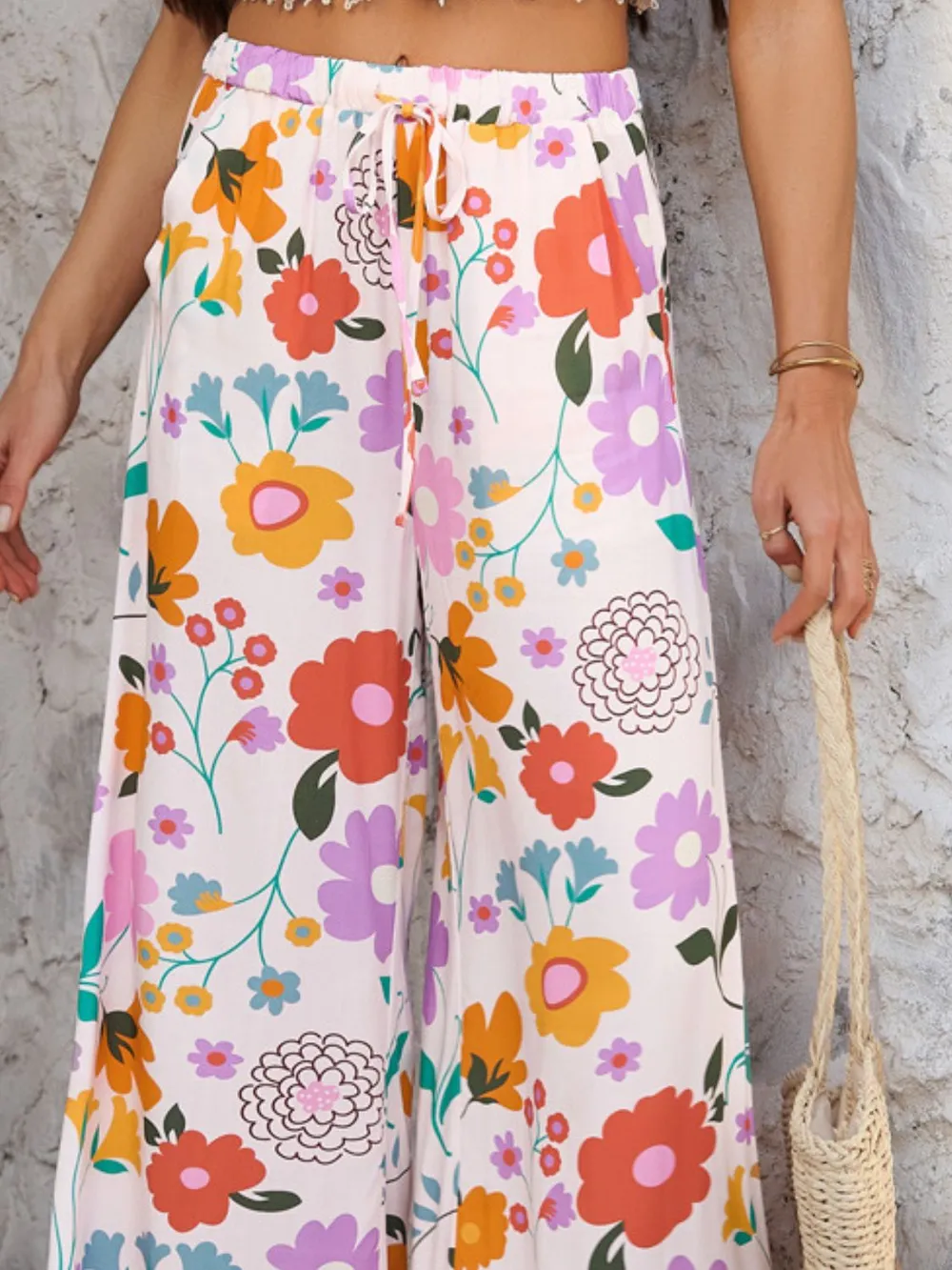 Drawstring Printed Wide Leg Pants, image 9