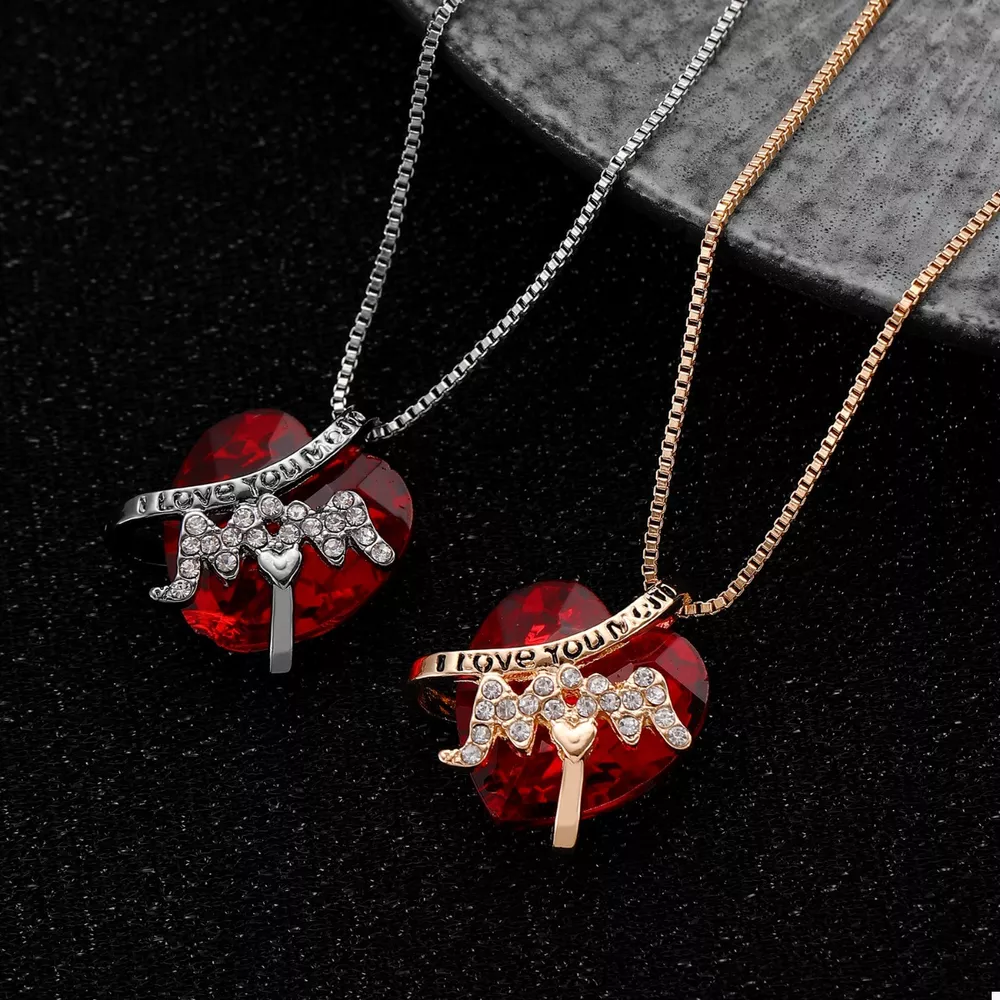 Heart-Shaped MOM Pendant Necklace, image 2