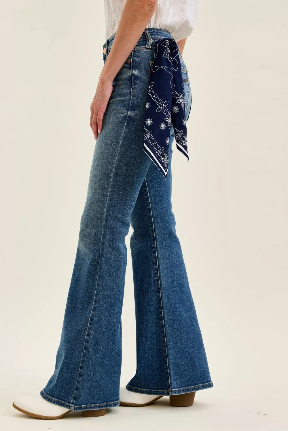 Mid Rise Jaqueline Flare with Triple Needle Back Pkts and Bandana Loop, image 3