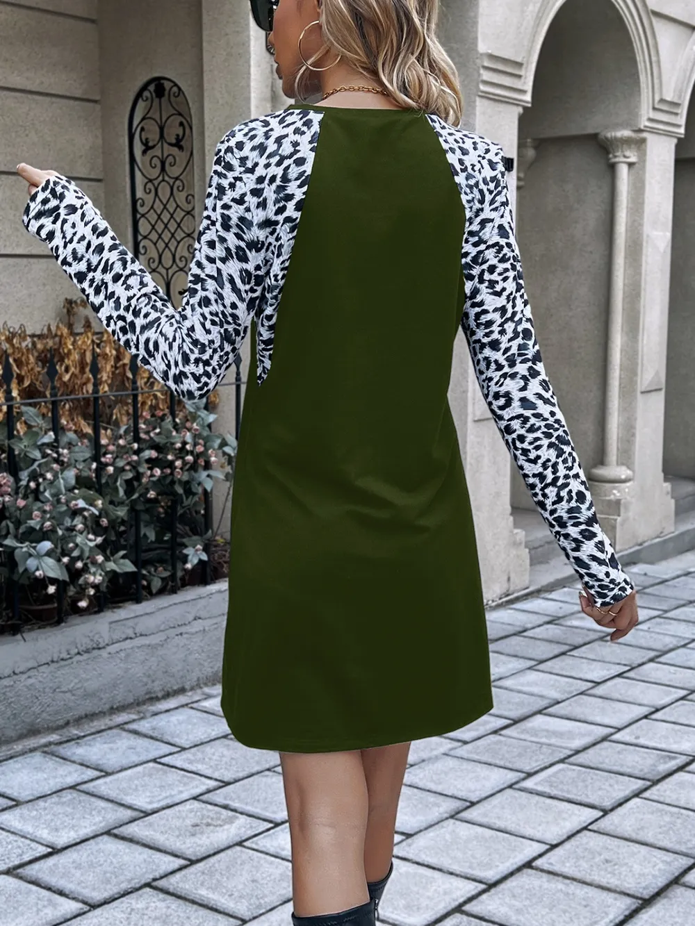 Leopard Round Neck Long Sleeve Dress, image 6