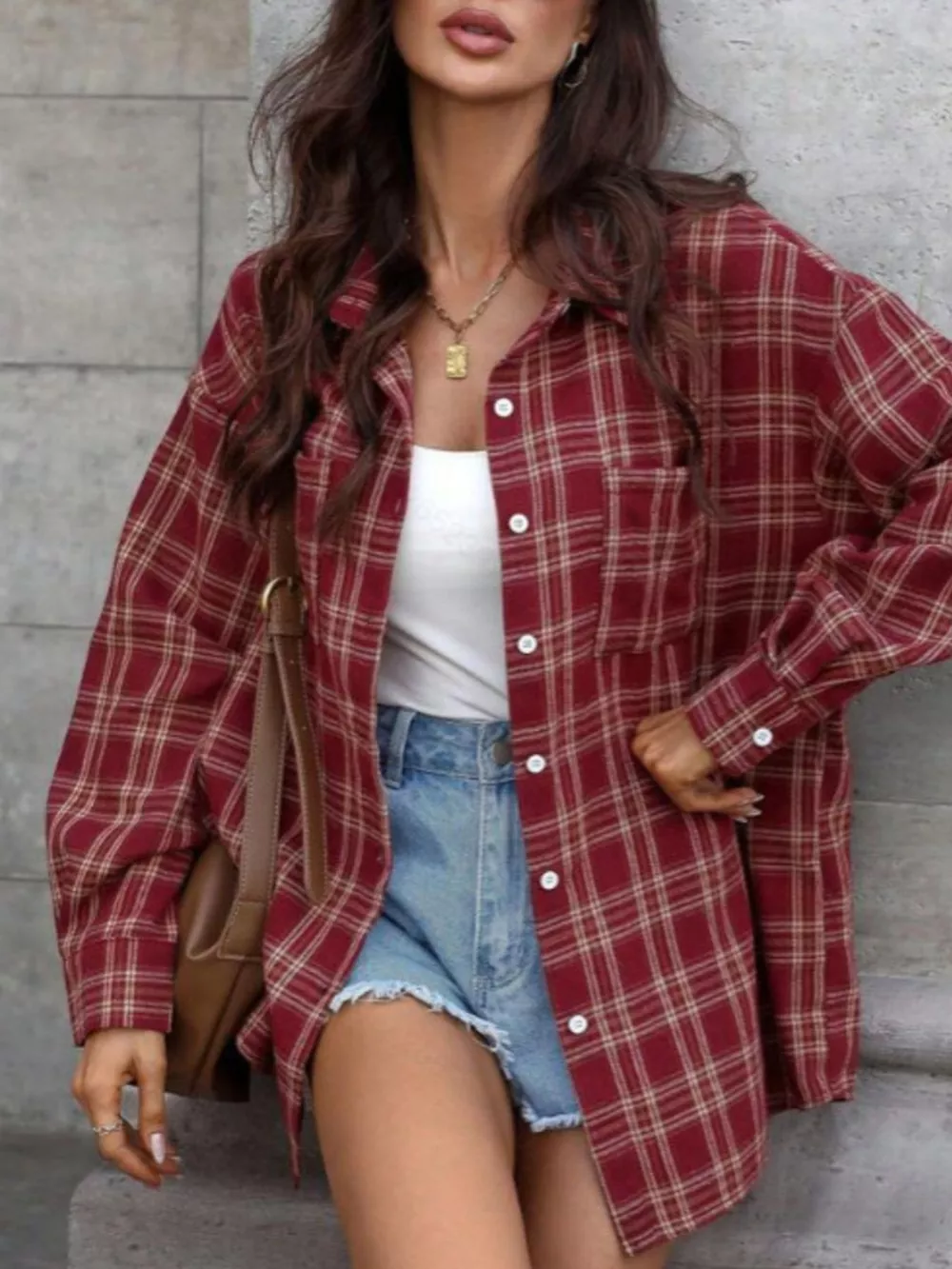 Plaid Button-Down Long Sleeve Shirt