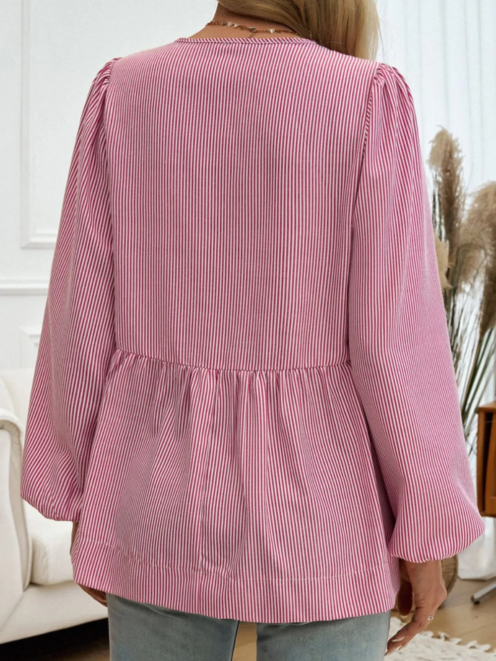 Tied Striped Long Sleeve Blouse, image 5