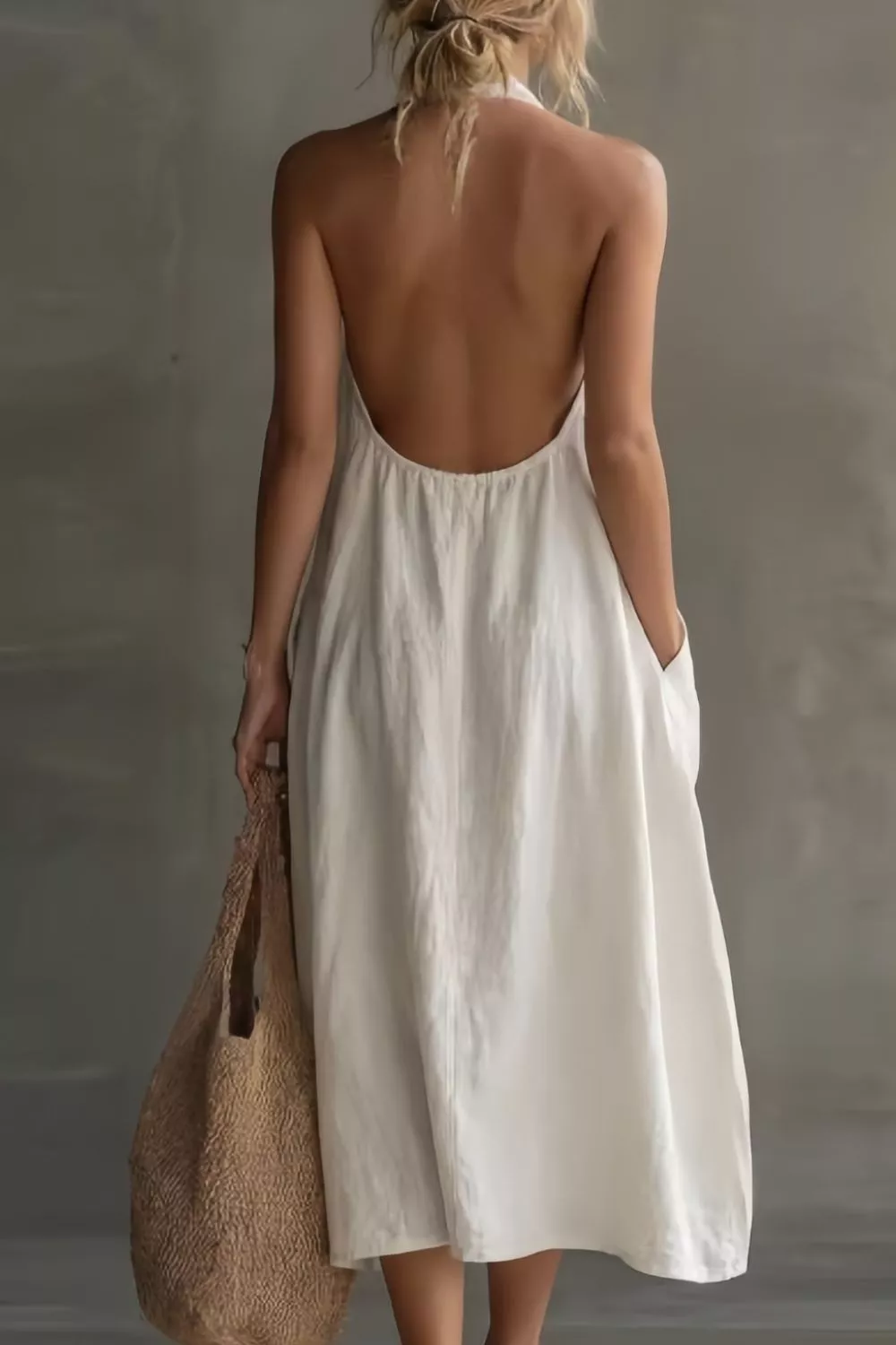 Casual Halter Neck Pocket Midi Dress, image 8