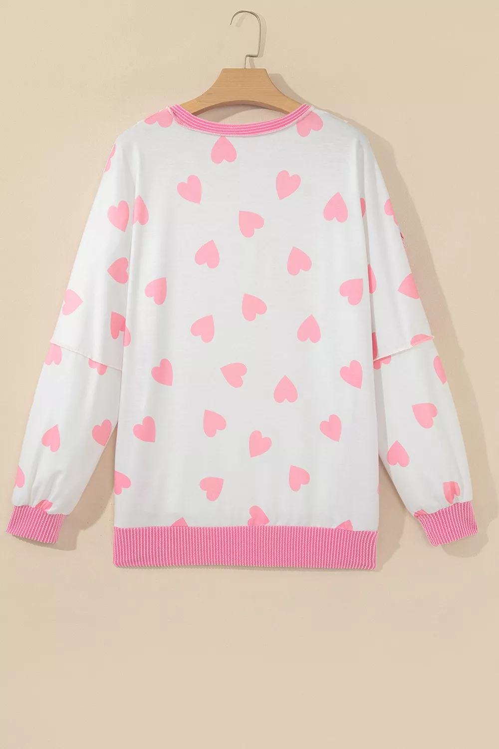 Heart Pattern Colorblock Ribbed Detail Side Slit Top, image 3