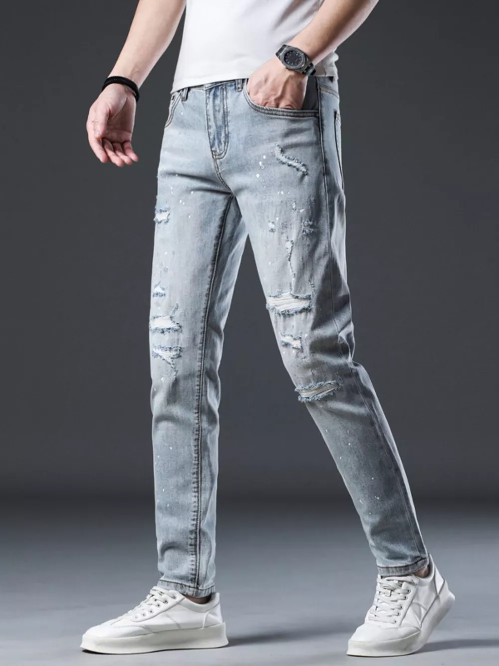 Men's Distressed Slim Fit Jeans, image 4