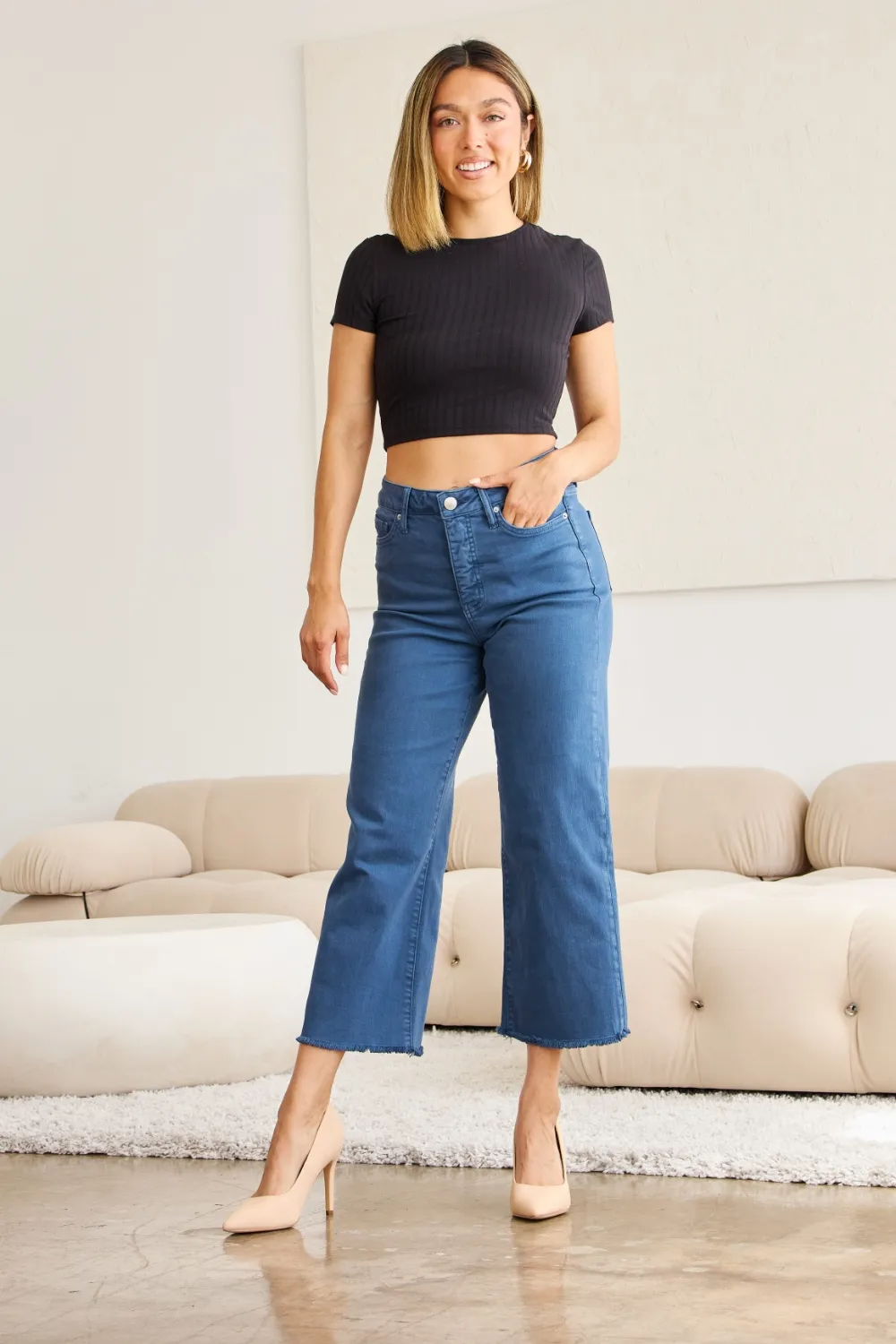 Crop Chloe Full Size Tummy Control High Waist Raw Hem Jeans, image 12