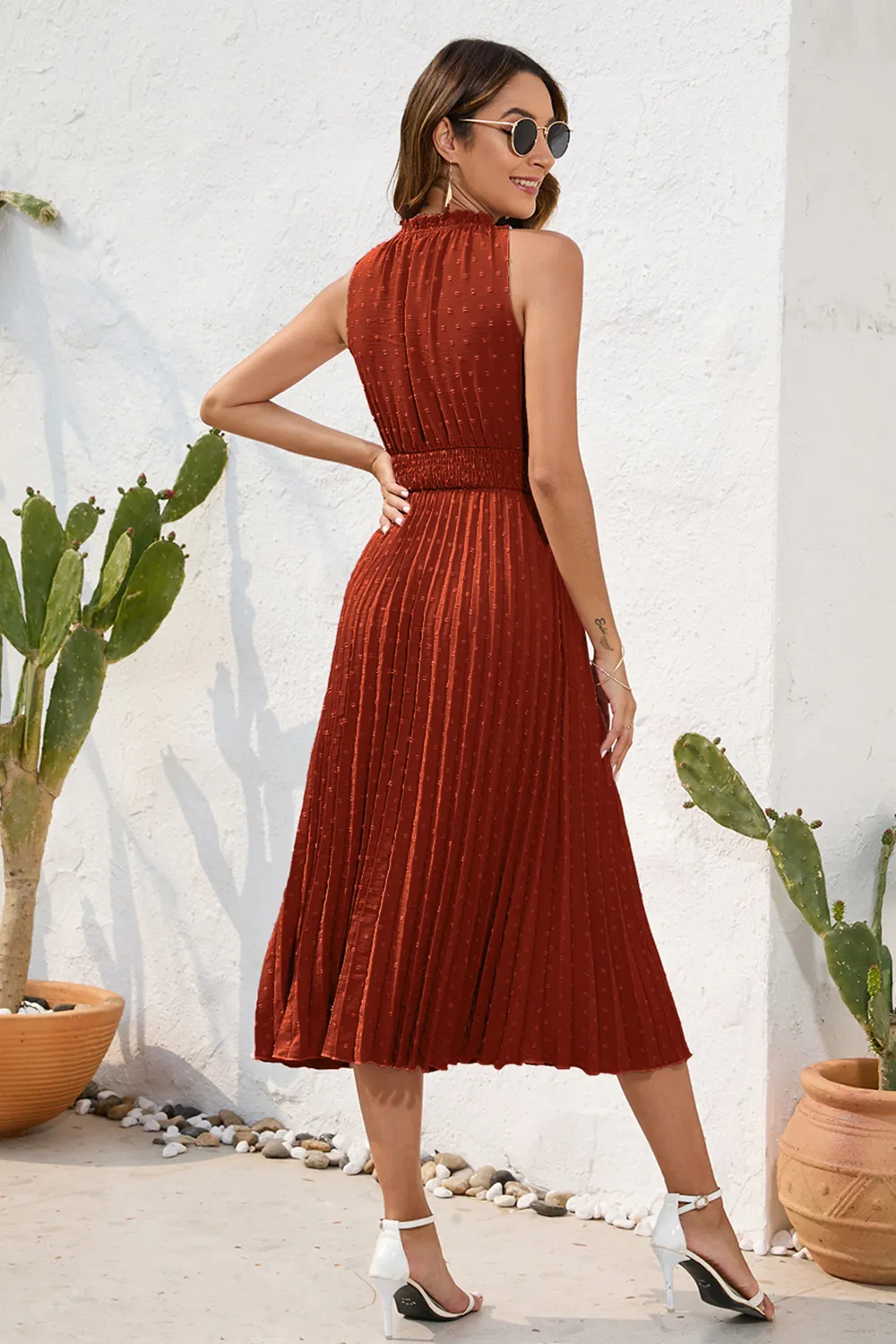 Swiss Dot Tie Neck Sleeveless Dress, image 15