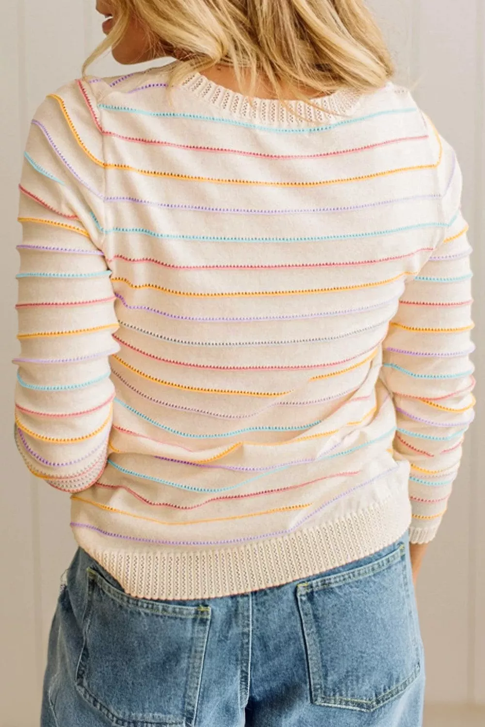 Stripe Colorful Stripes Crew Neck Knit Sweater, image 5
