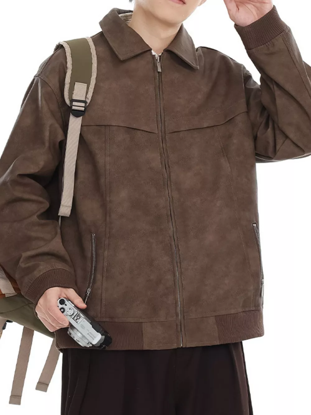 Men's Plus Size Zip Up Drop Shoulder Jacket, image 3