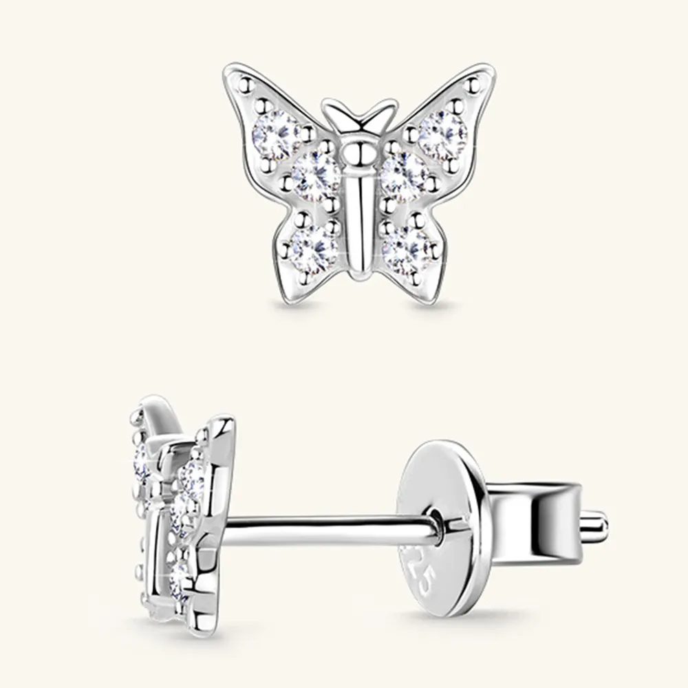 Moissanite 925 Sterling Silver Butterfly Stud Earrings, image 3