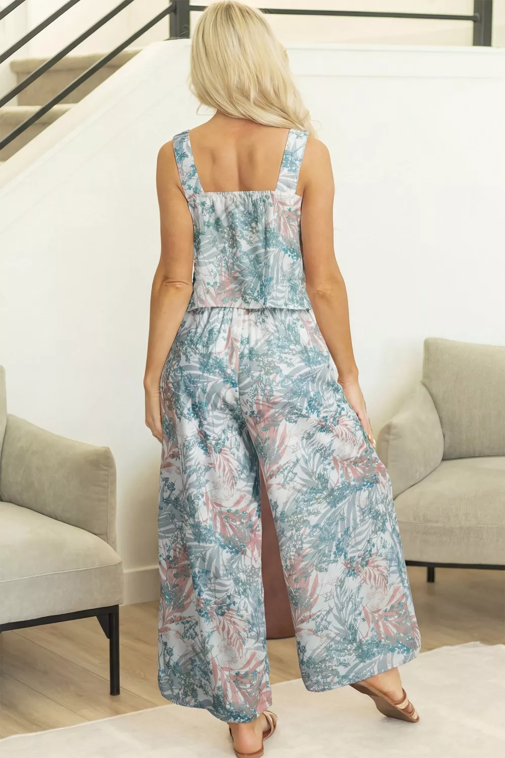 Floral Print Sleeveless Top and Wide Leg Pants Set, image 2