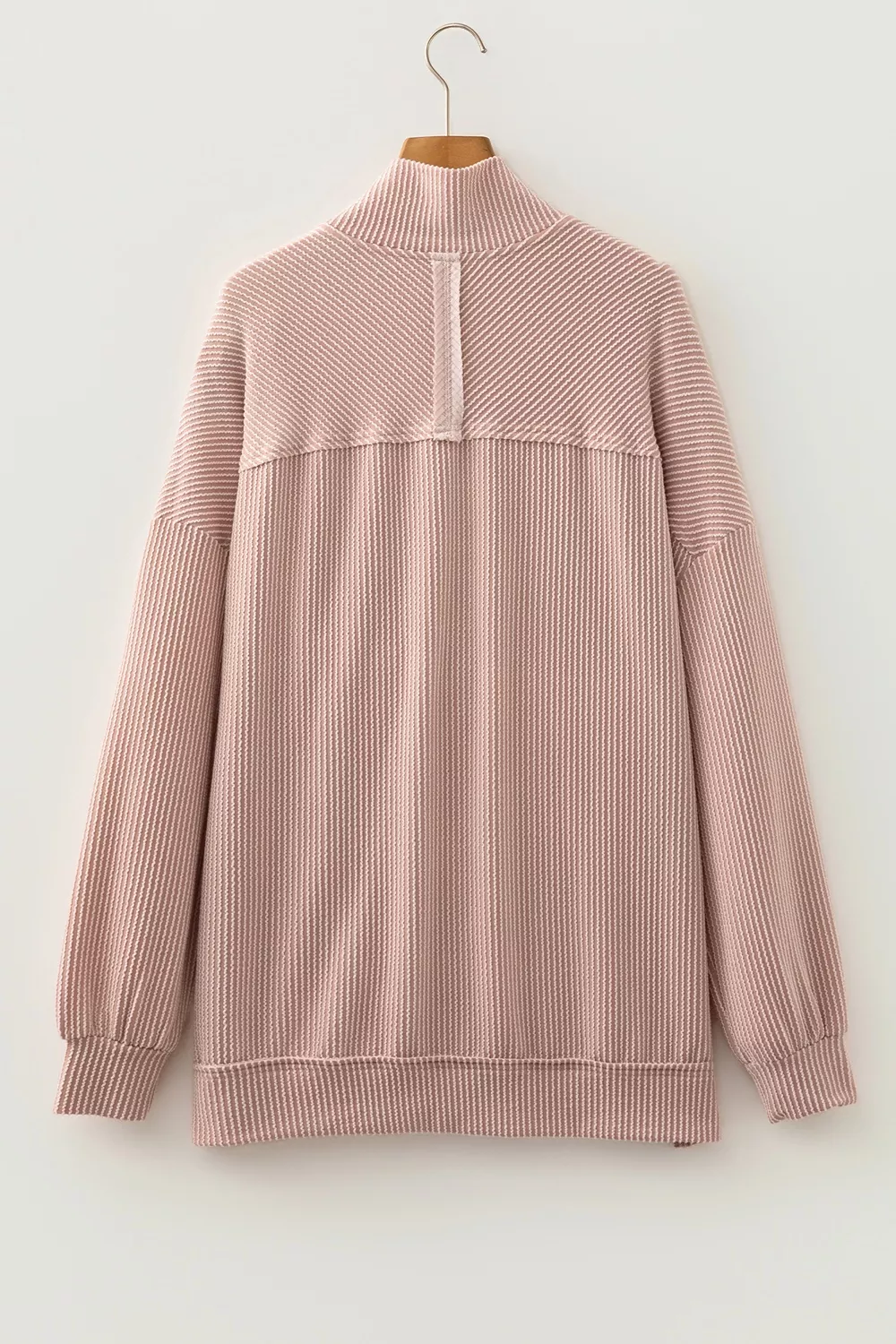 Twist Ribbed Zipper Collar Drop Shoulder Long Sleeve Top, image 8