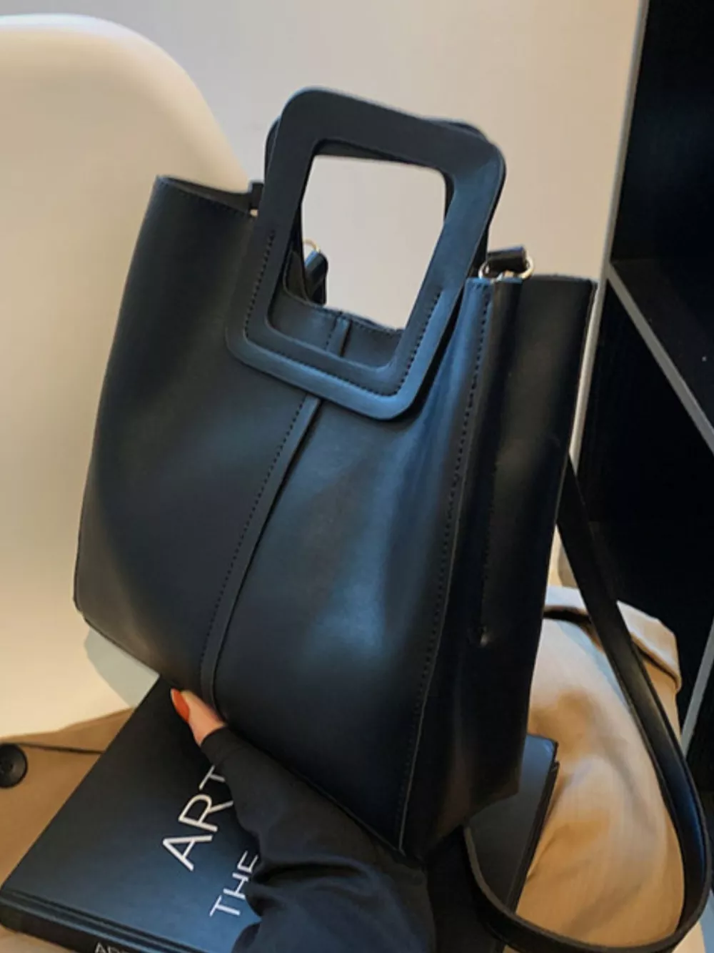 Square Handle PU Leather Crossbody Bag