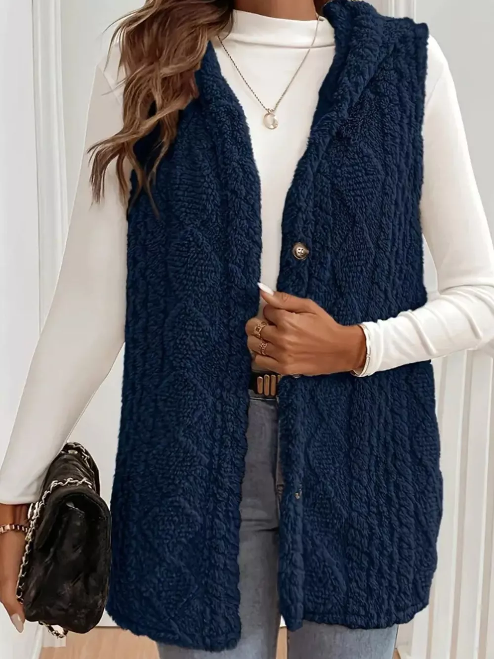 Button Up Plush Hooded Vest Coat, image 6
