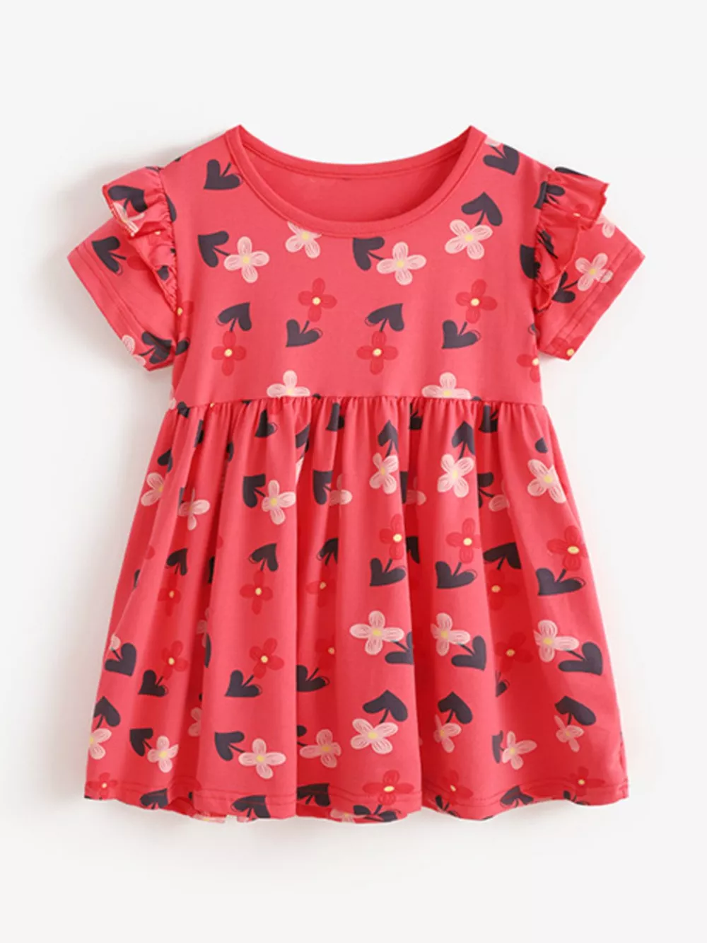 Children's Floral Print Ruffle Sleeve Casual Dress, image 2