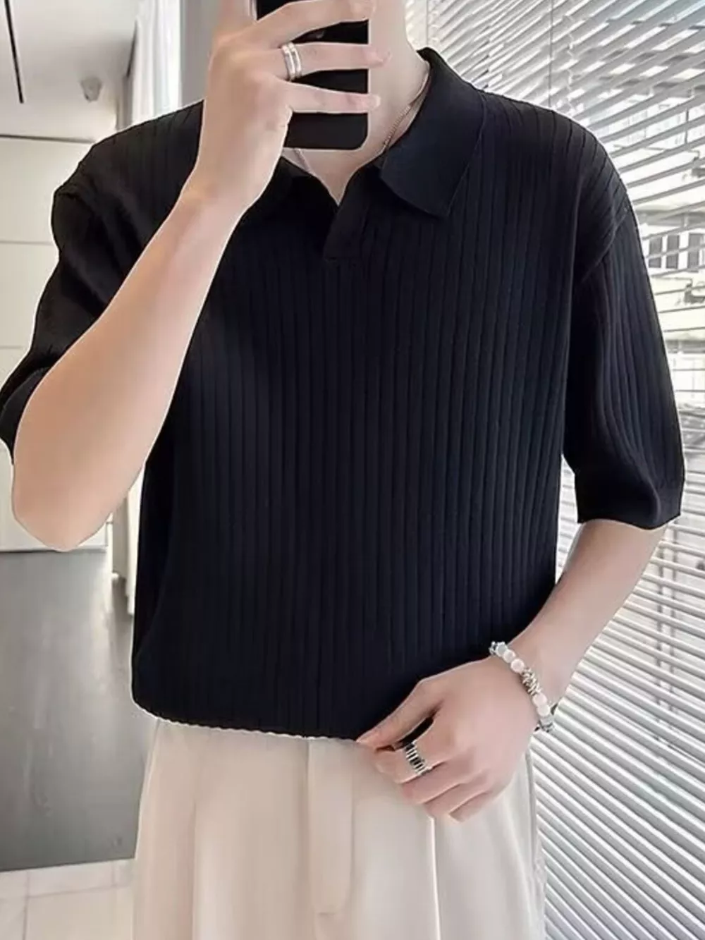 Men's Plus Size Short Sleeve Textured Knit Polo, image 4