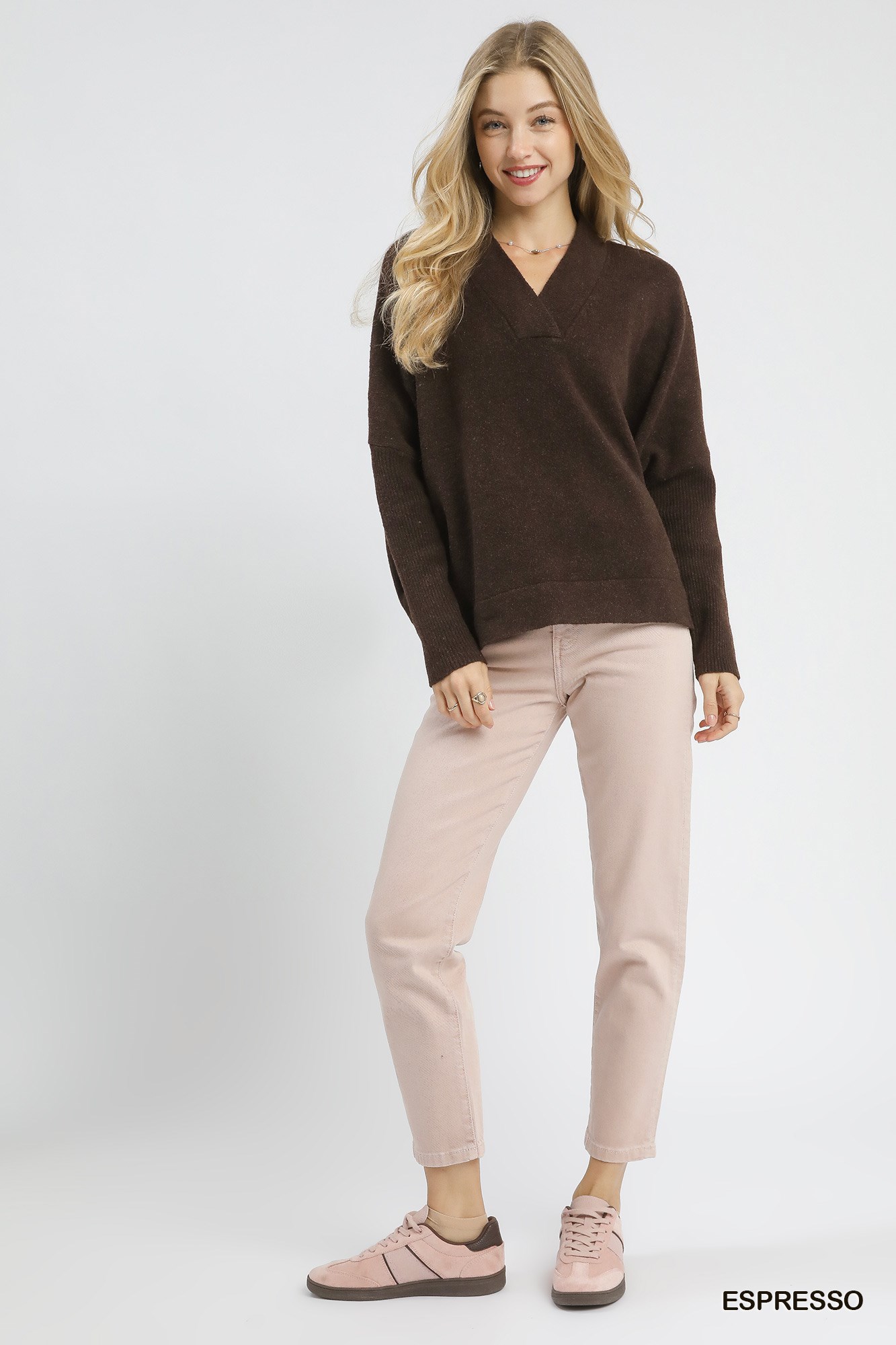 V-Neck Sweater with Wide Trim Detail, image 5