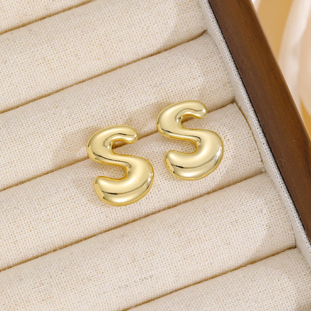 18K Gold-Plated Bubble Letter Stud Earrings, image 7