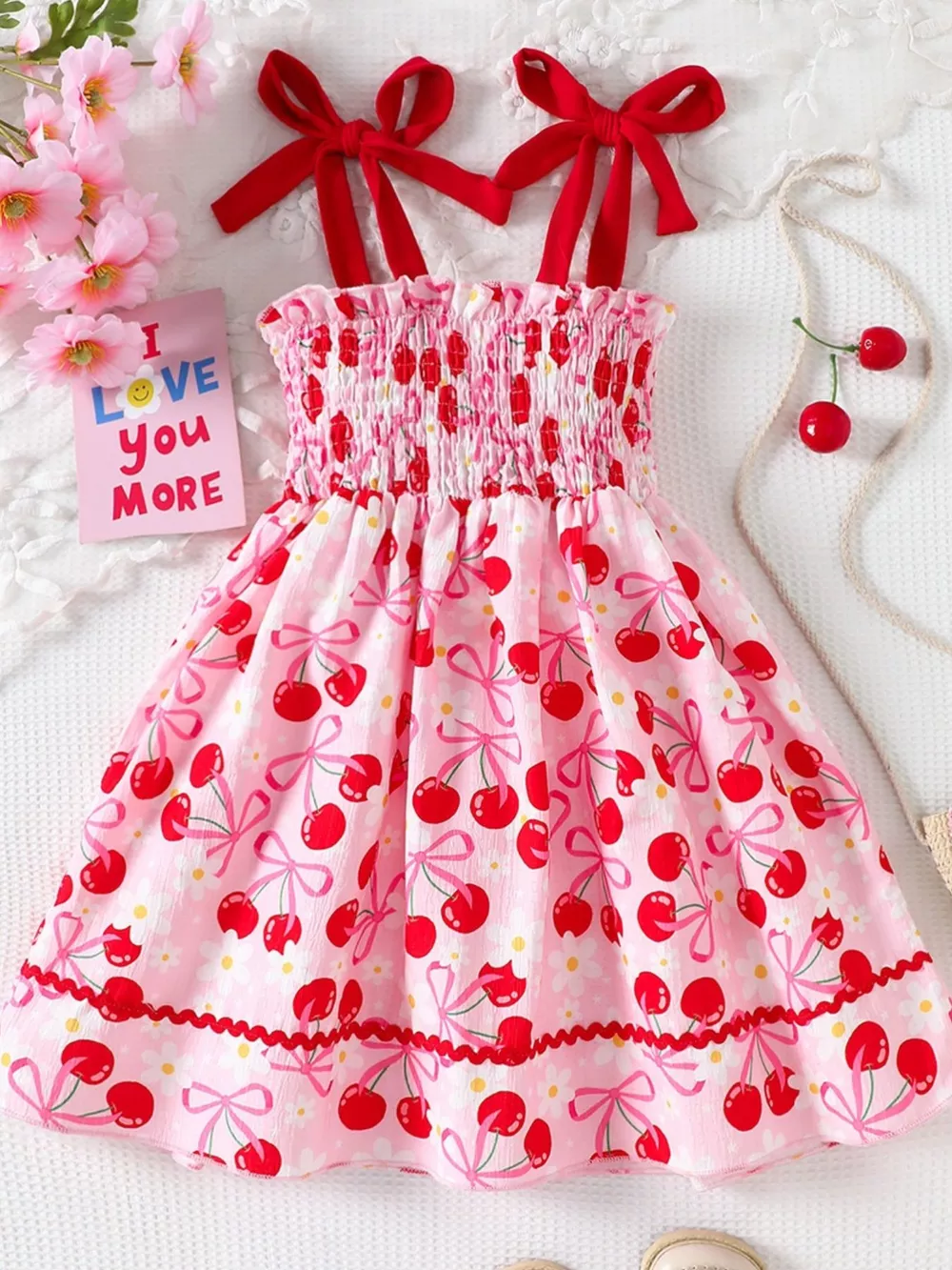 Children's Cherry Print Smocked Dress