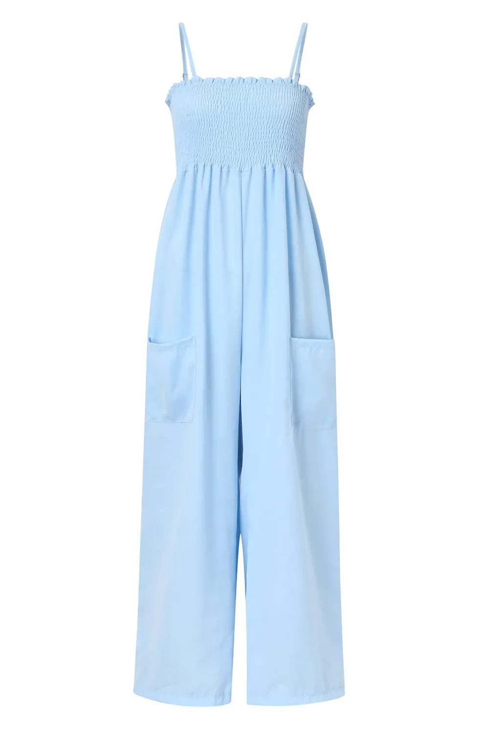 Smocked Spaghetti Strap Wide Leg Jumpsuit, image 14