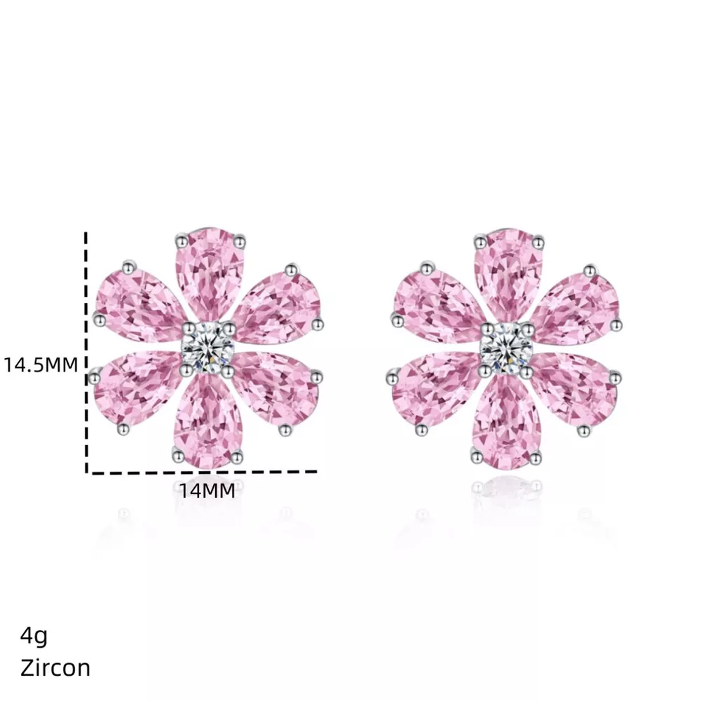 925 Sterling Silver Zircon Flower Earrings, image 8