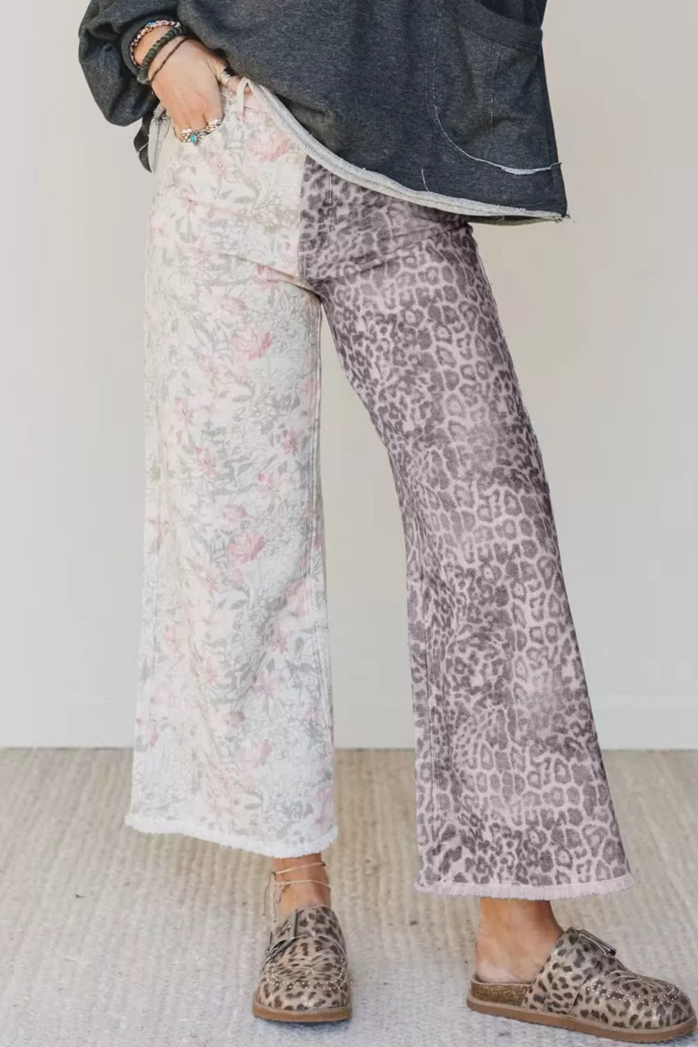 Floral and Leopard Print Wide-Leg Jeans, image 3