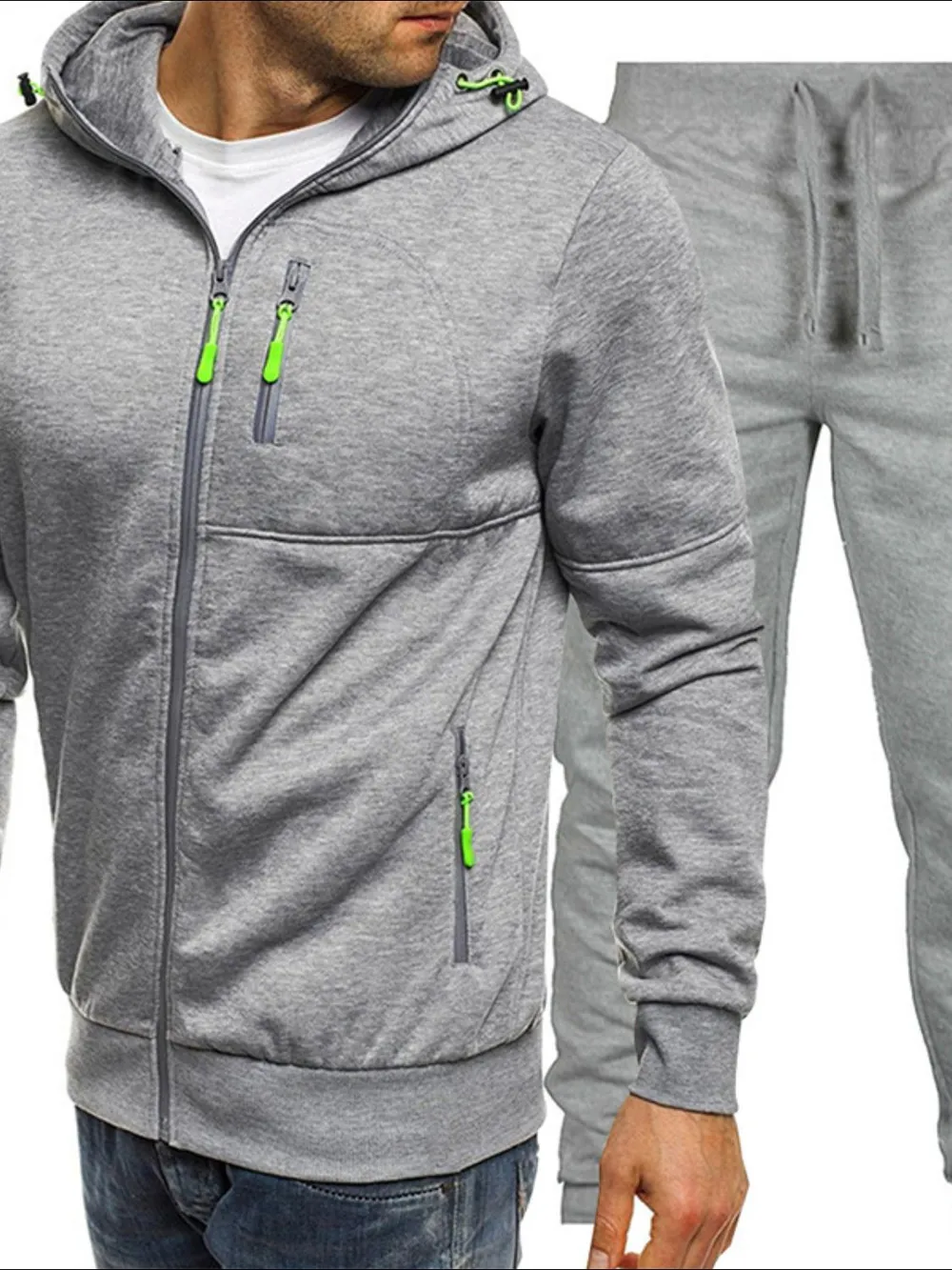 Men's Plus Size Zip Up Hooded Top and Pants Set, image 4