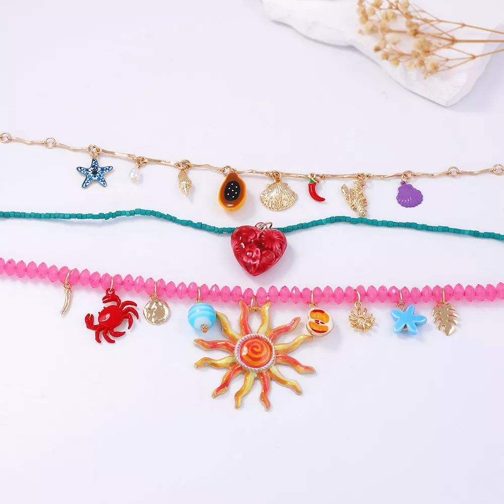 3-Piece Vibrant Summer Beach Charm Necklace, image 2