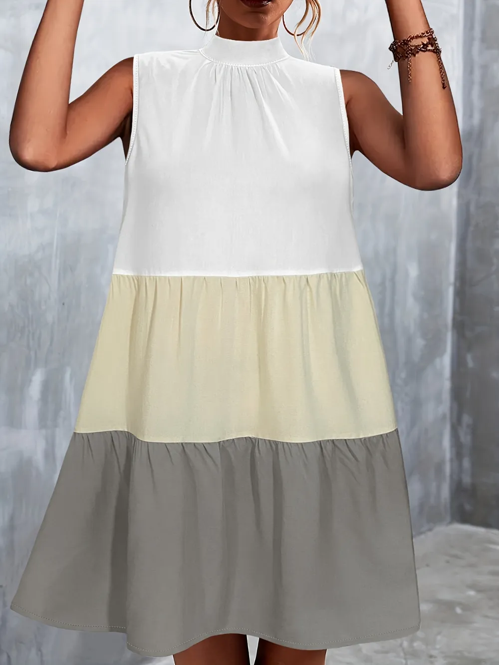 Tied Color Block Mock Neck Sleeveless Dress, image 2