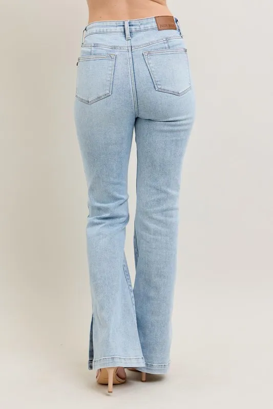 Full Size Tummy Control Vintage Wash Side Slit Slim Boot Jeans Plus Size, image 10
