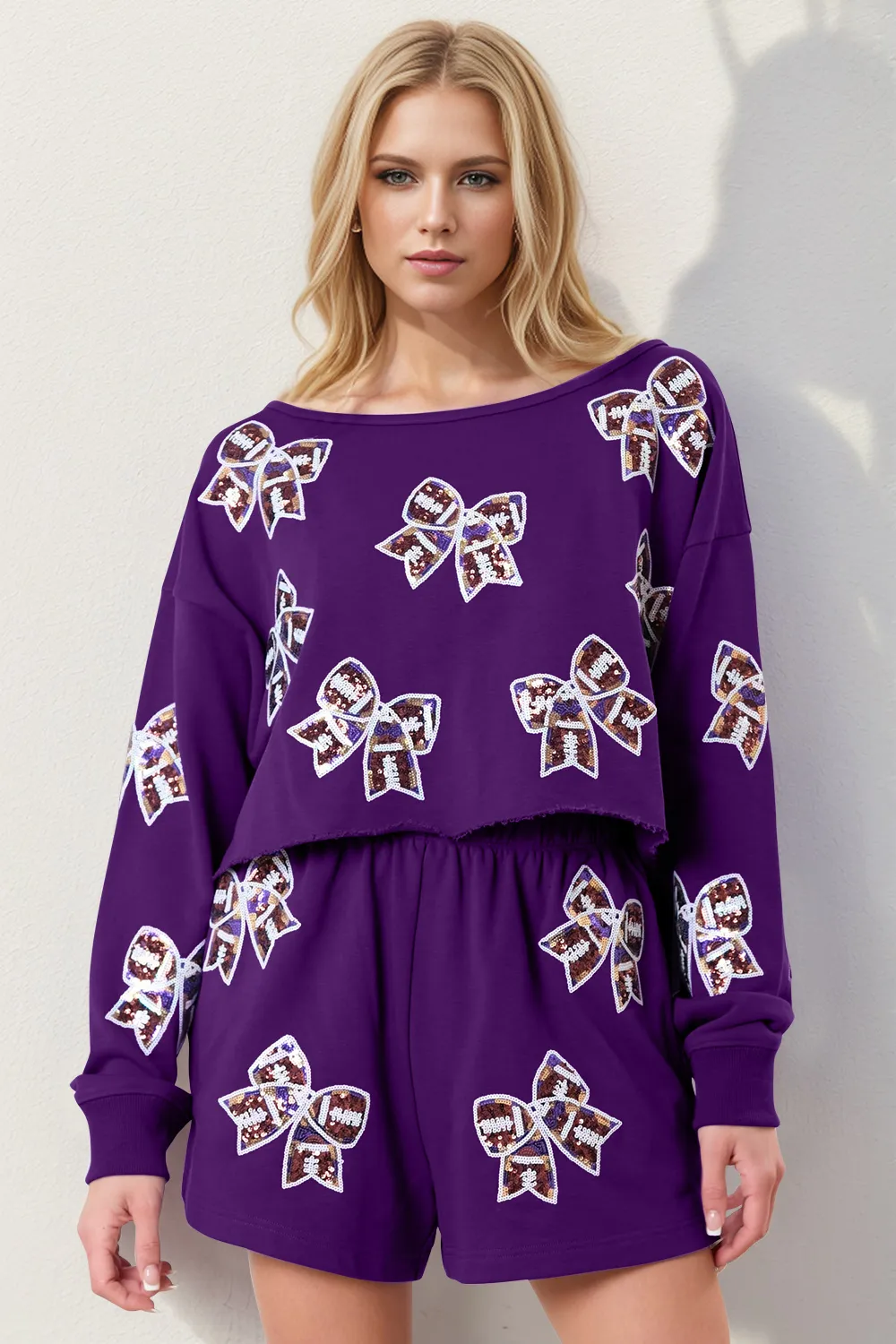 Sequin Bow Cropped Top and Shorts Set, image 3