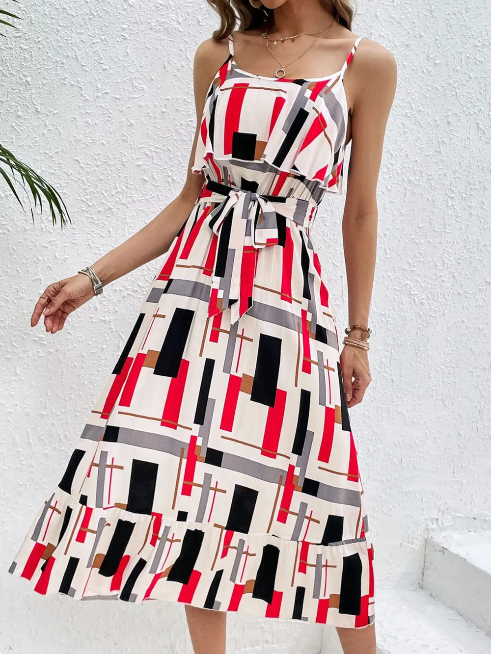 Ruffled Printed Tie Waist Midi Dress, image 4