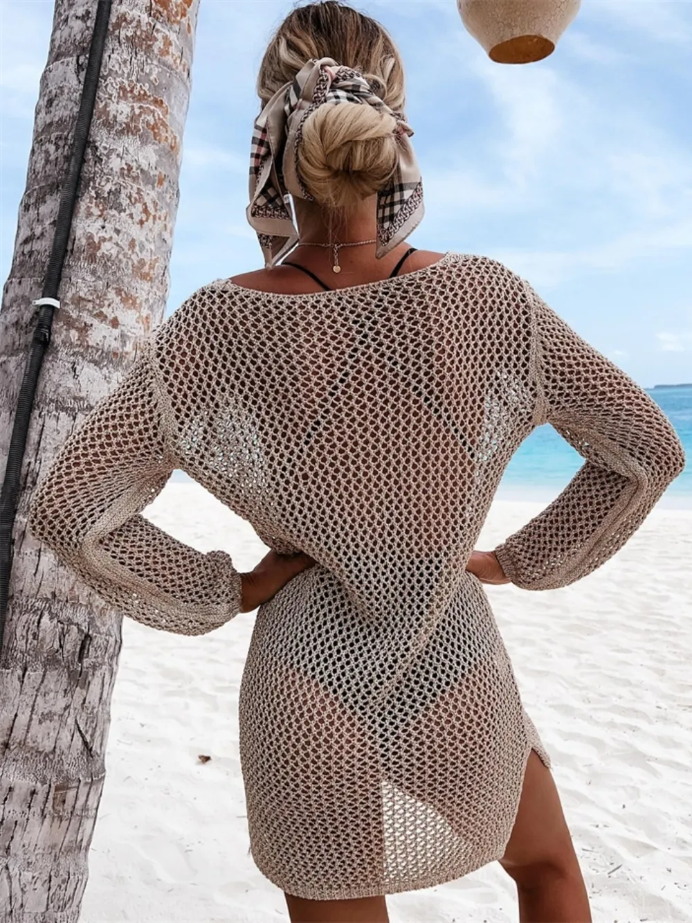 Openwork Long Sleeve Knit Cover Up, image 5