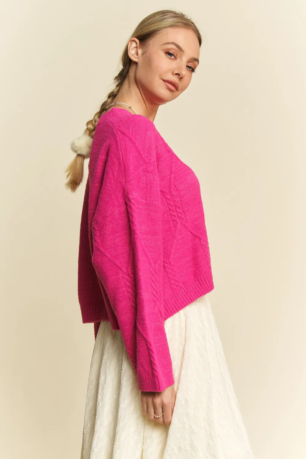 Diamond Cable Pattern Drop Shoulder Sweater, image 4