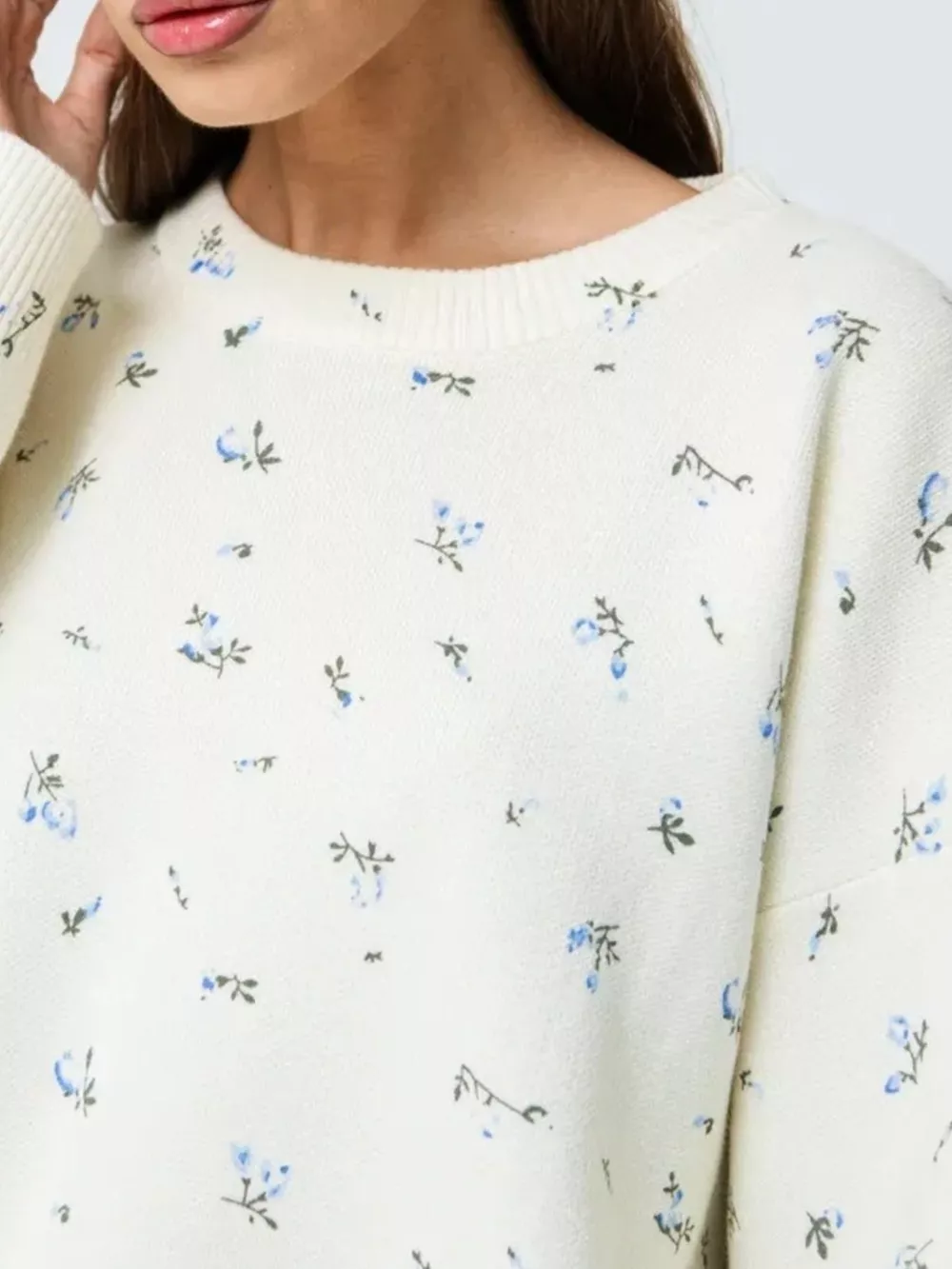 Ribbed Hem Floral Long Sleeve Sweater, image 5