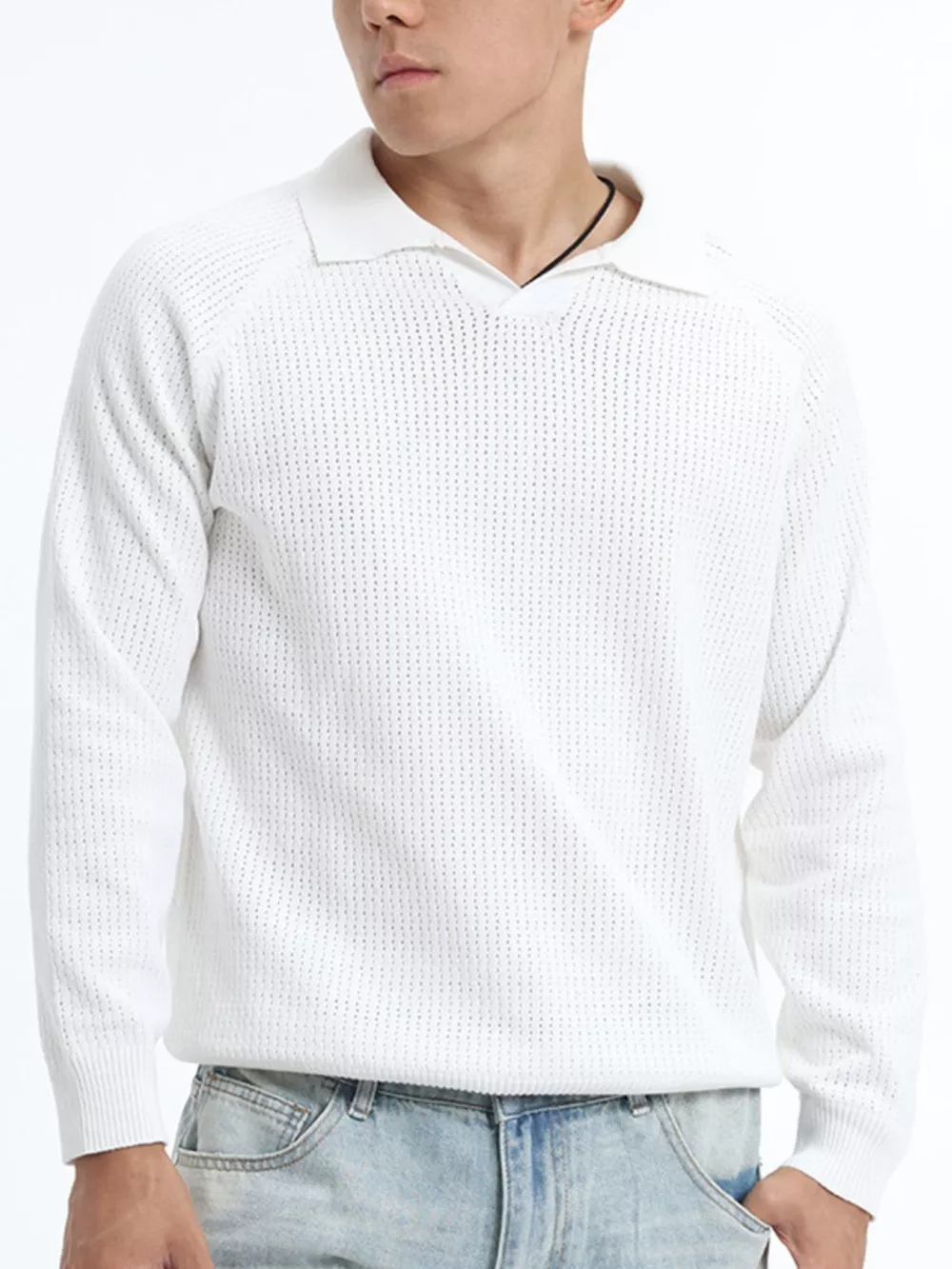 Men's Plus Size Textured Polo Collar Knit Top, image 9
