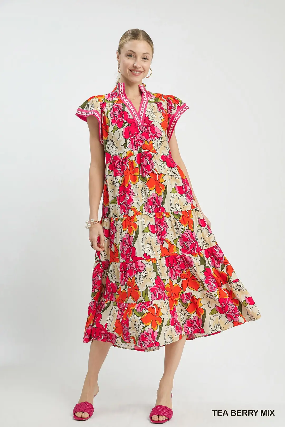 Mix Bold Floral Tiered Midi Dress, image 2