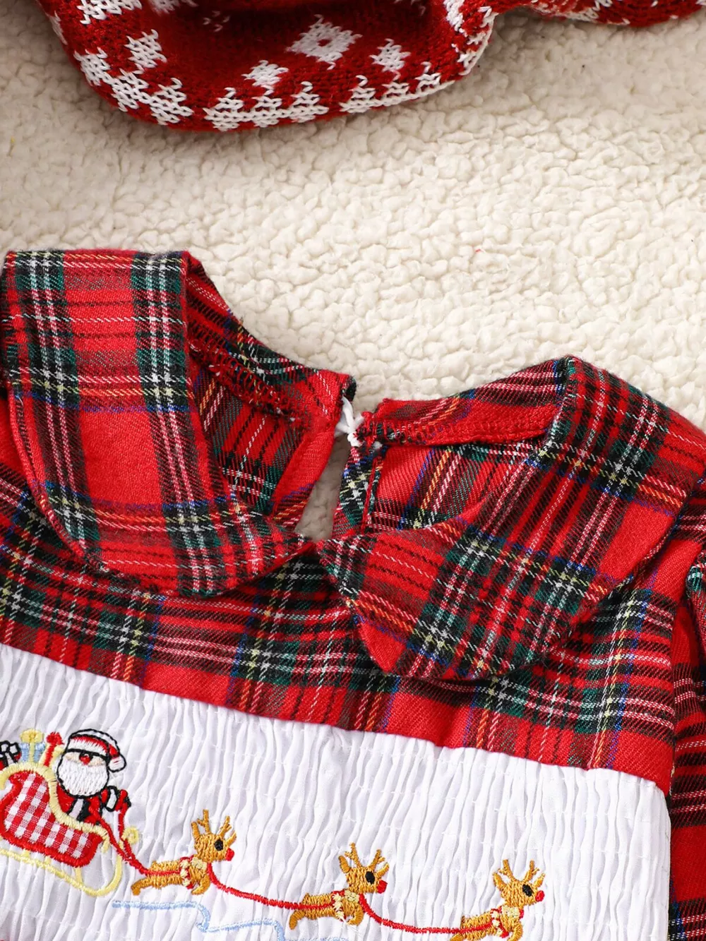 Children's Christmas Plaid Embroidered Smocked Dress, image 3