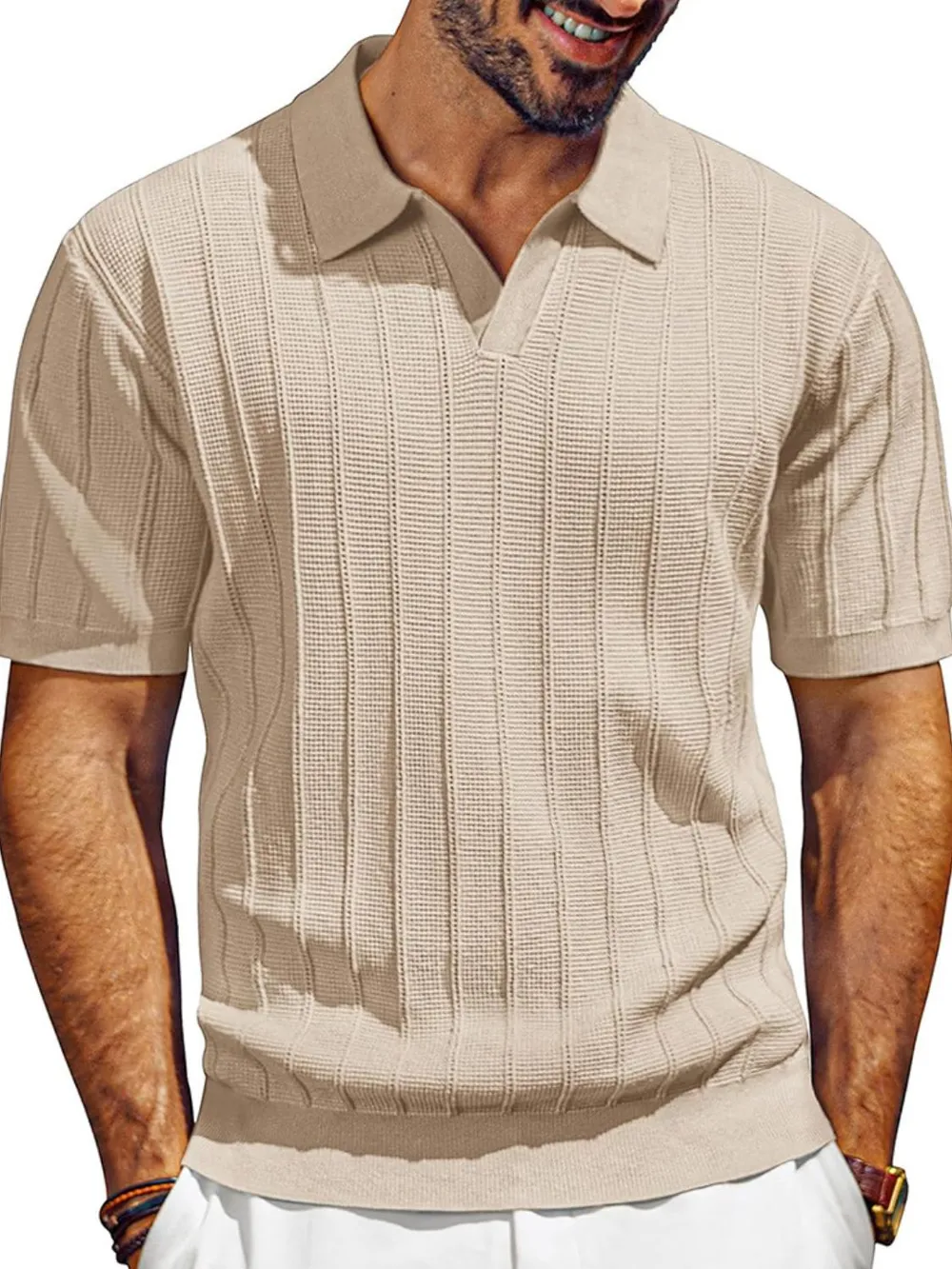 Men's Full Size Textured Collared Neck Short Sleeve Polo Plus Size, image 2