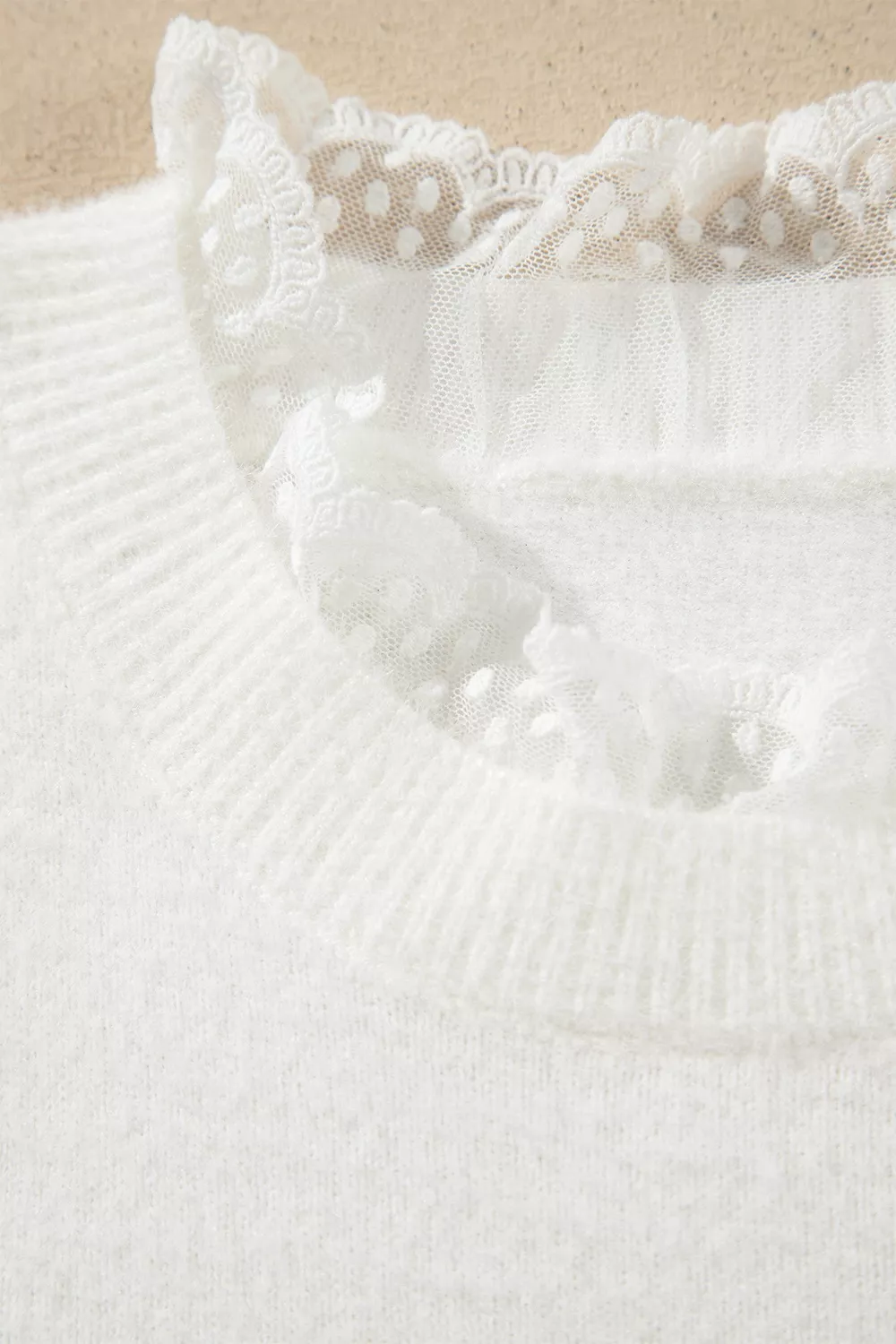 Lace Trim Neck Cuff Patchwork Long Sleeve Pullover Sweater, image 9