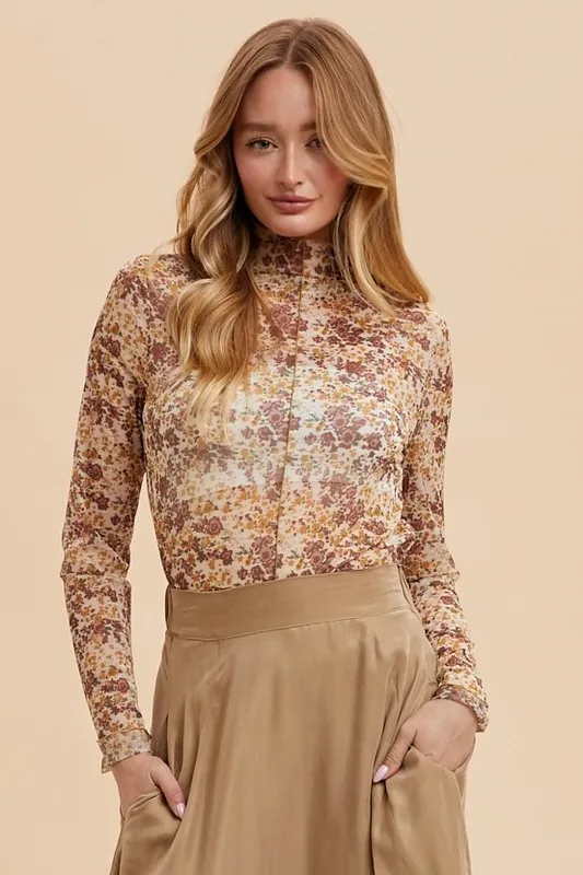 Floral Lettuce Hem Sheer Mesh Top
