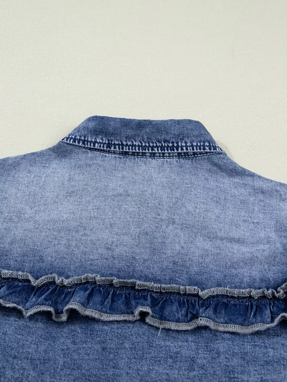 intage Wash Denim Ruffle Detail Button Down Shirt, image 5