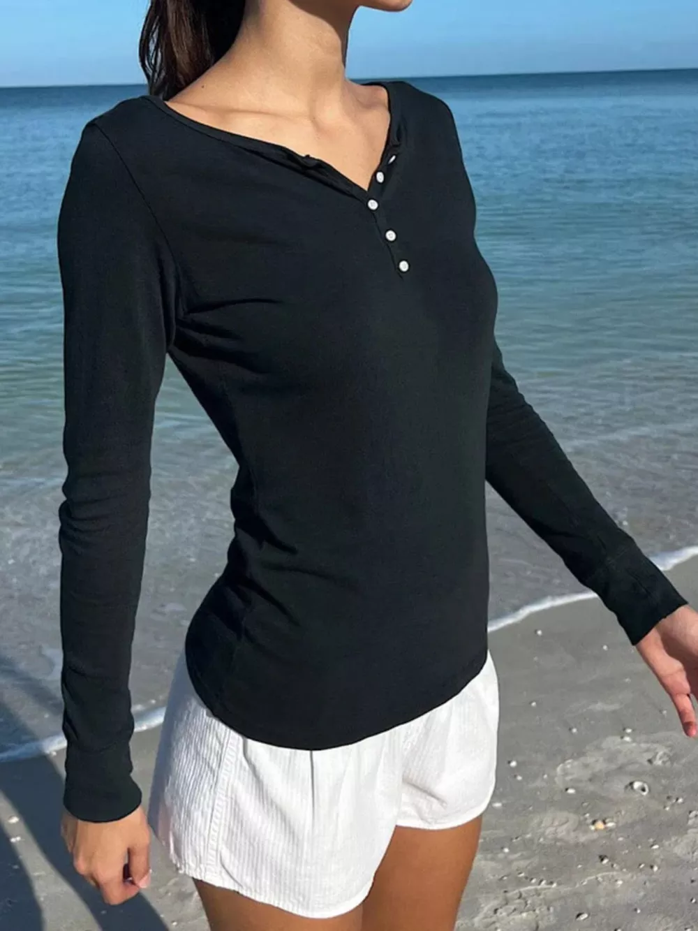 Striped Long Sleeve Henley T-Shirt, image 19