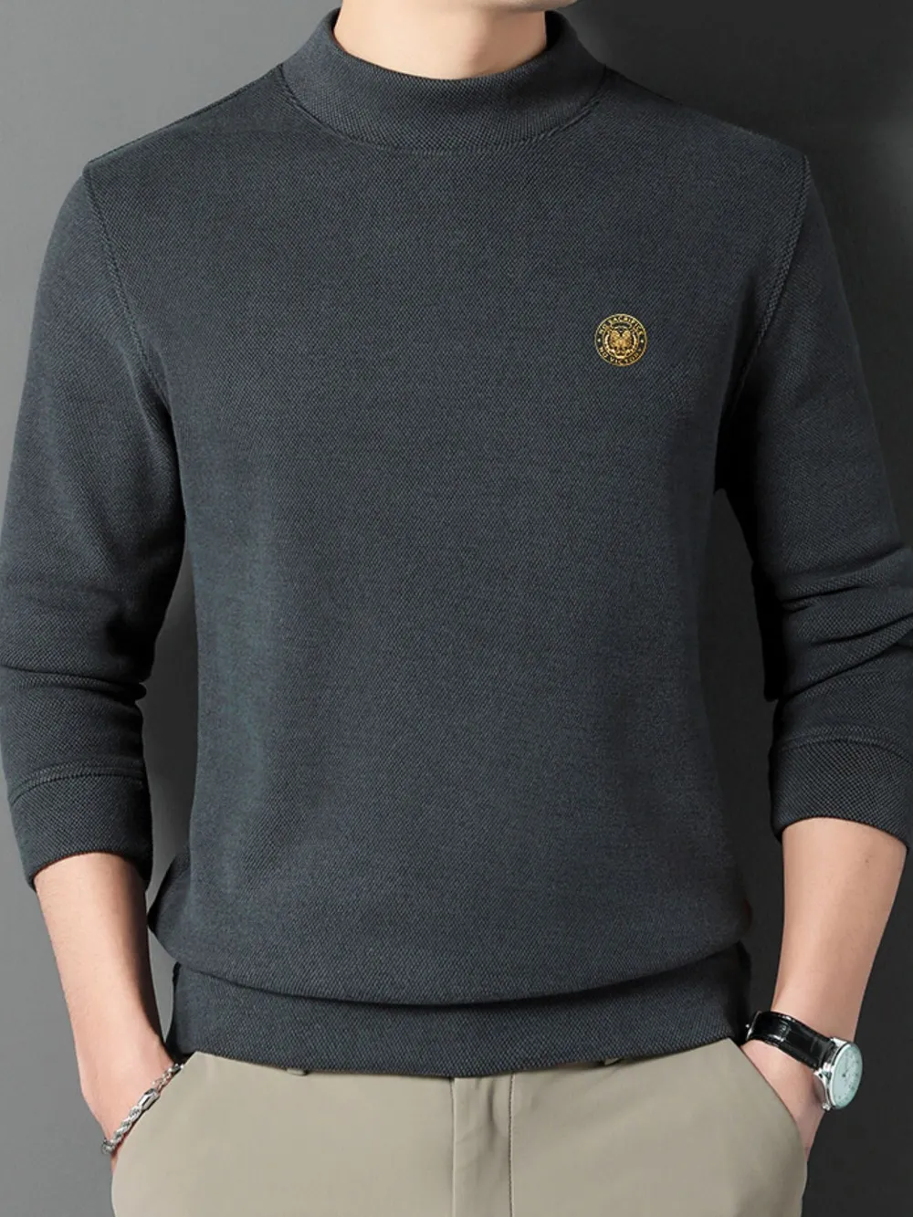 Men's Plus Size Mock Neck Long Sleeve Top, image 10
