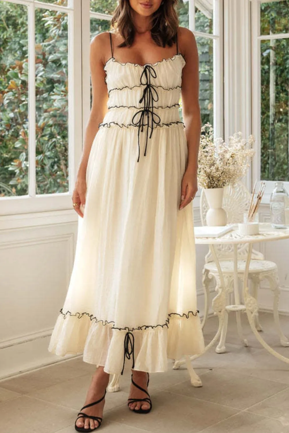 Frill Tied Front Midi Cami Dress, image 7