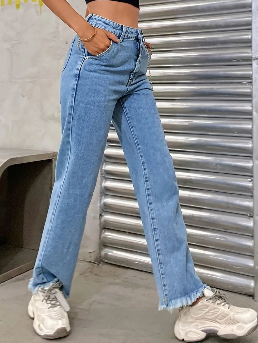 Raw Hem Jeans with Pockets, image 4
