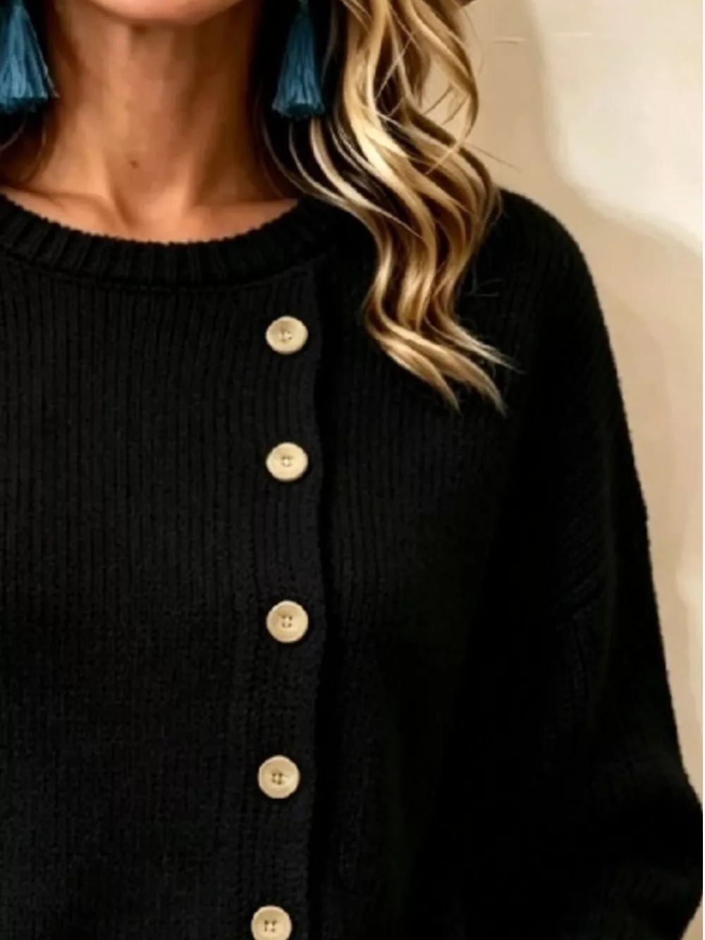 Decorative Button Round Neck Sweater, image 4